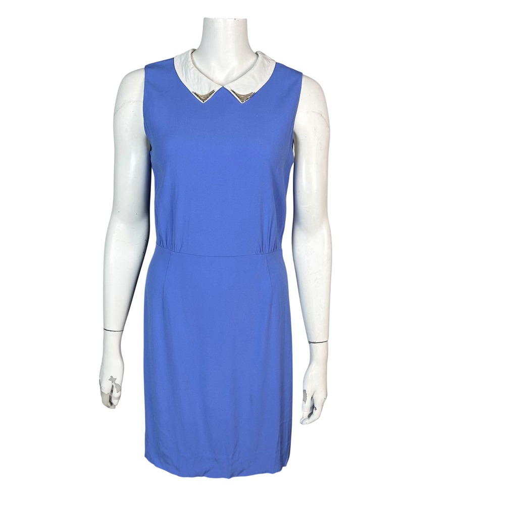 Sandro Academia Dress Small Size 1 Blue Sheath Peter Pan School Girl Rhinestone